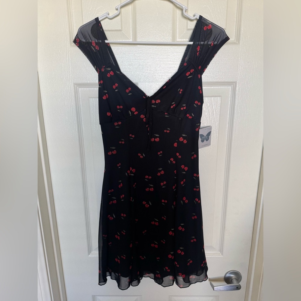 Black Dress with Cherry Print